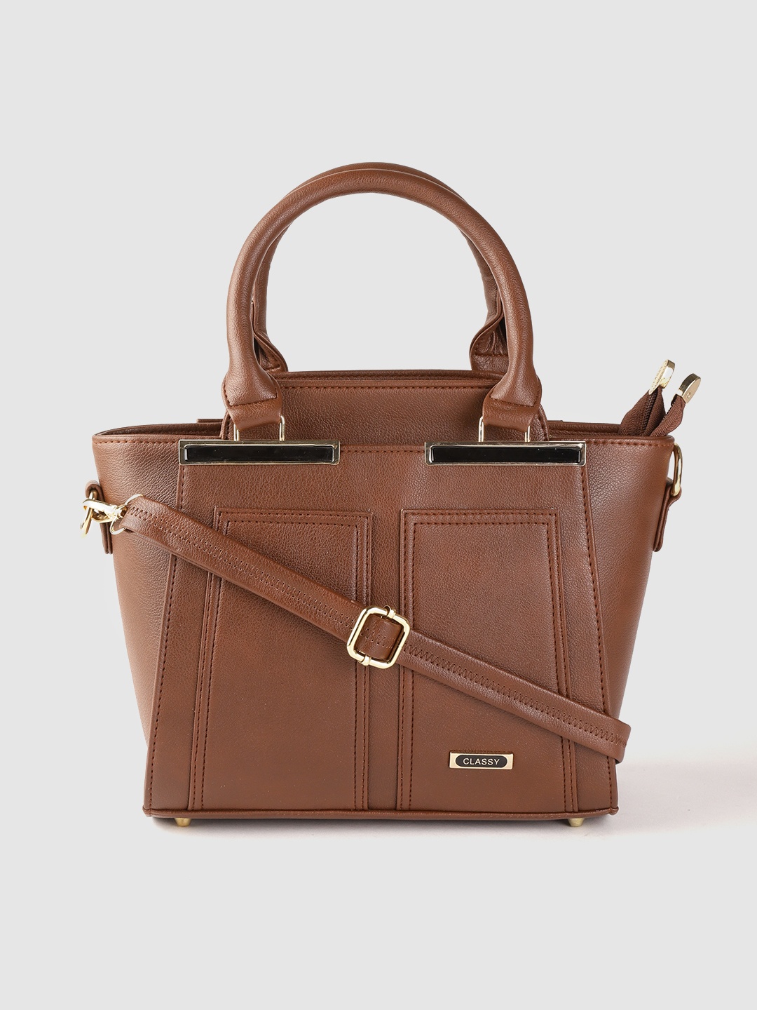 

Leather Retail Women Brown Solid Swagger Handheld Bag