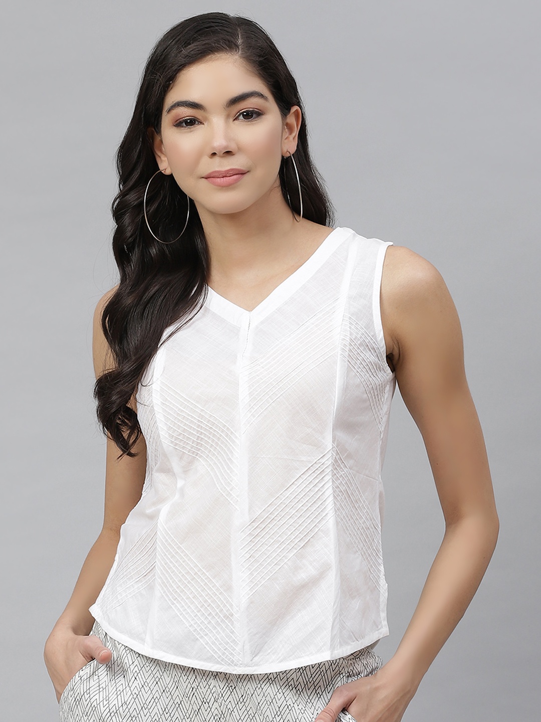 

Fabindia Women White Pure Cotton Solid Regular Top