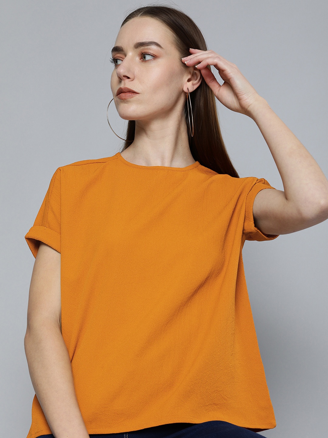 

Chemistry Mustard Yellow Extended Sleeves Boxy Top