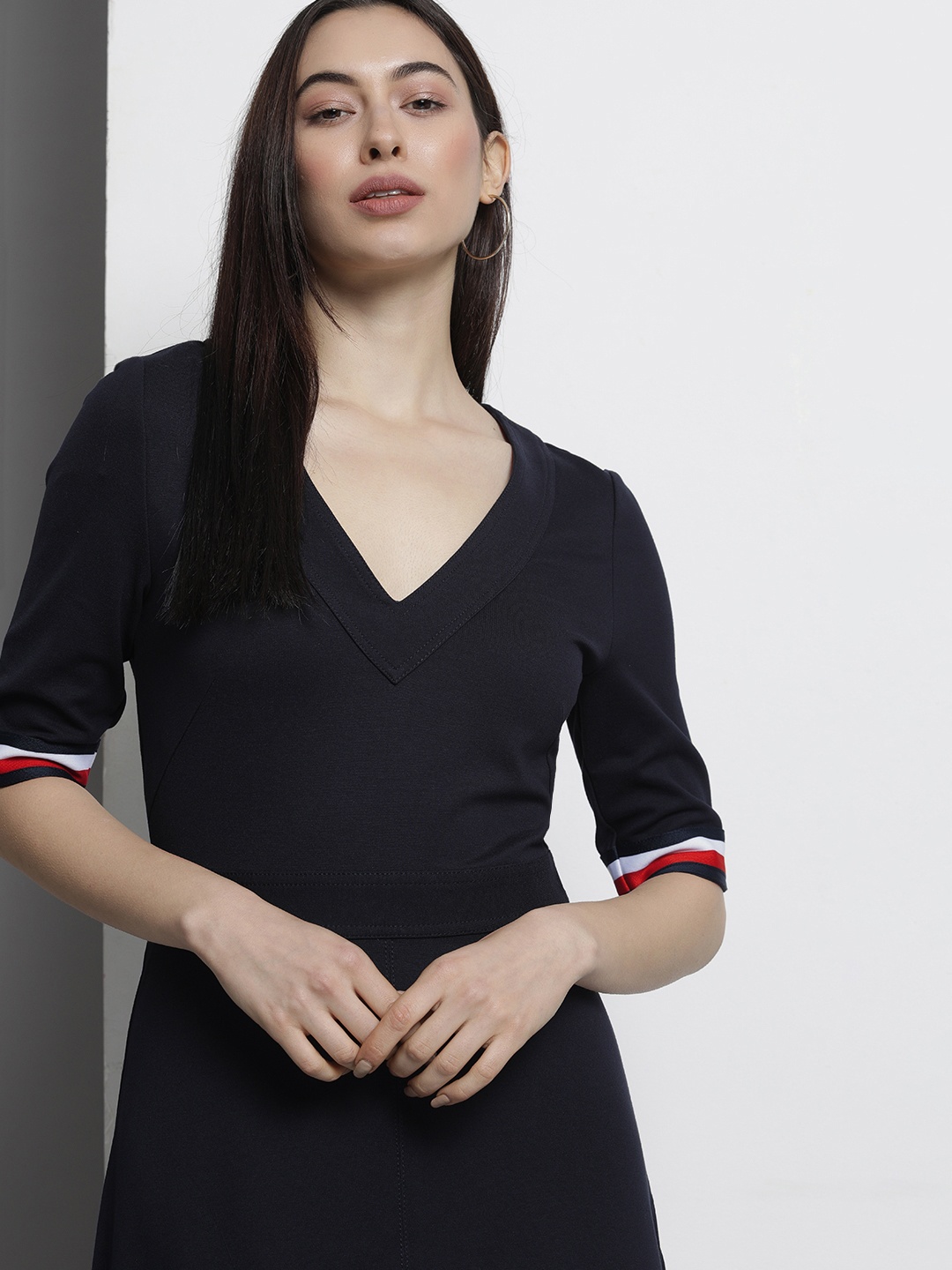 

Tommy Hilfiger Women Navy Blue Solid V-Neck Midi Dress