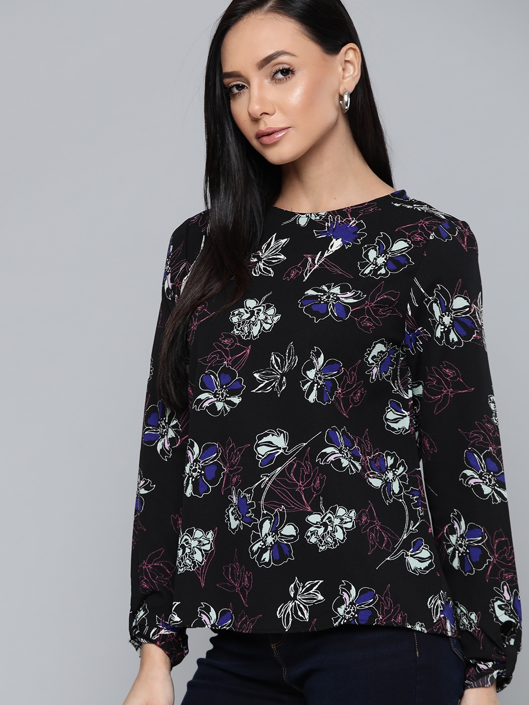 

Chemistry Black Floral Print Puff Sleeve Top