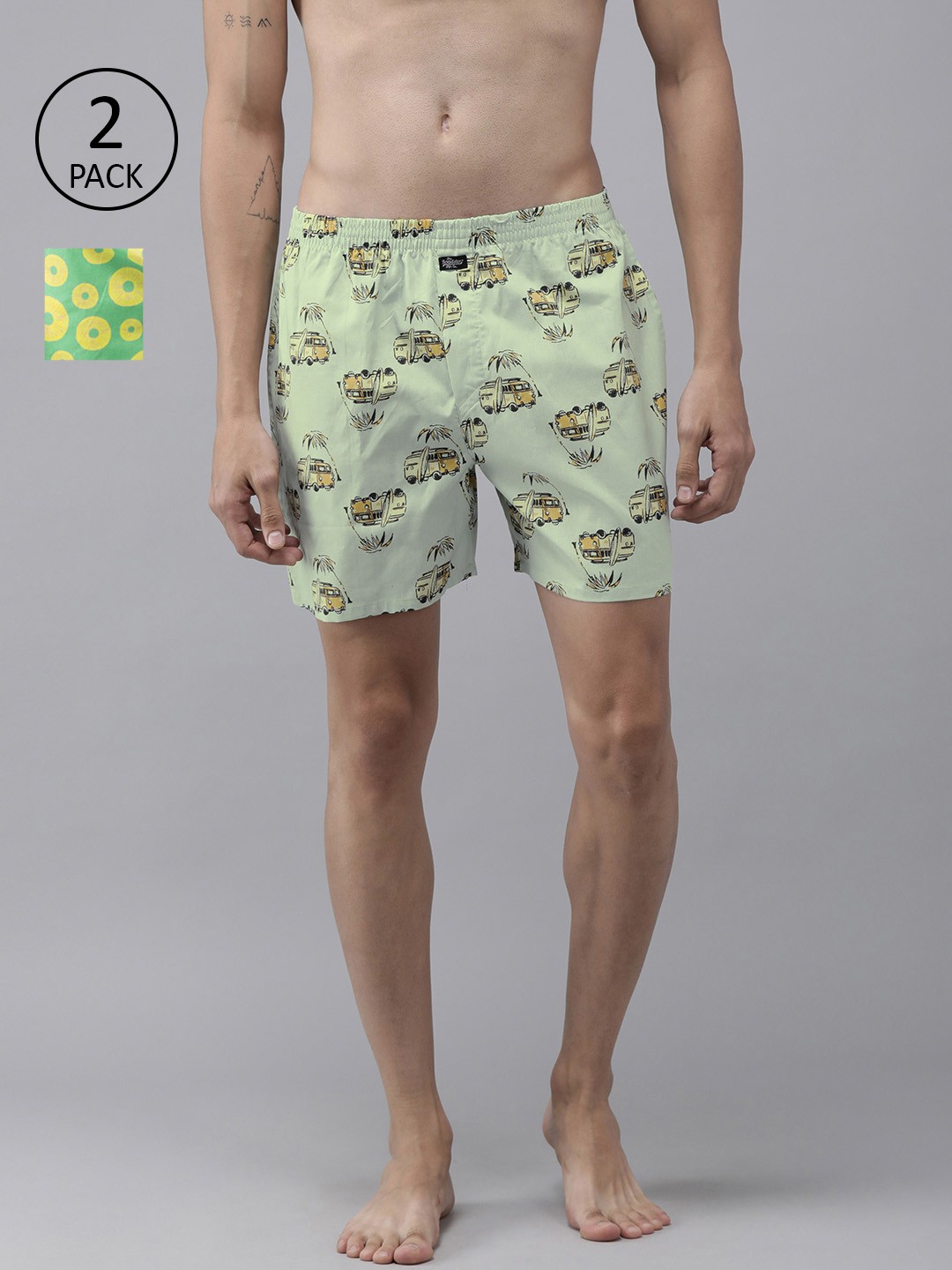 

Roadster Men Pack of 2 Pure Cotton Printed Boxers RDS-KEN-MBOX- PRINT-02XE, Green