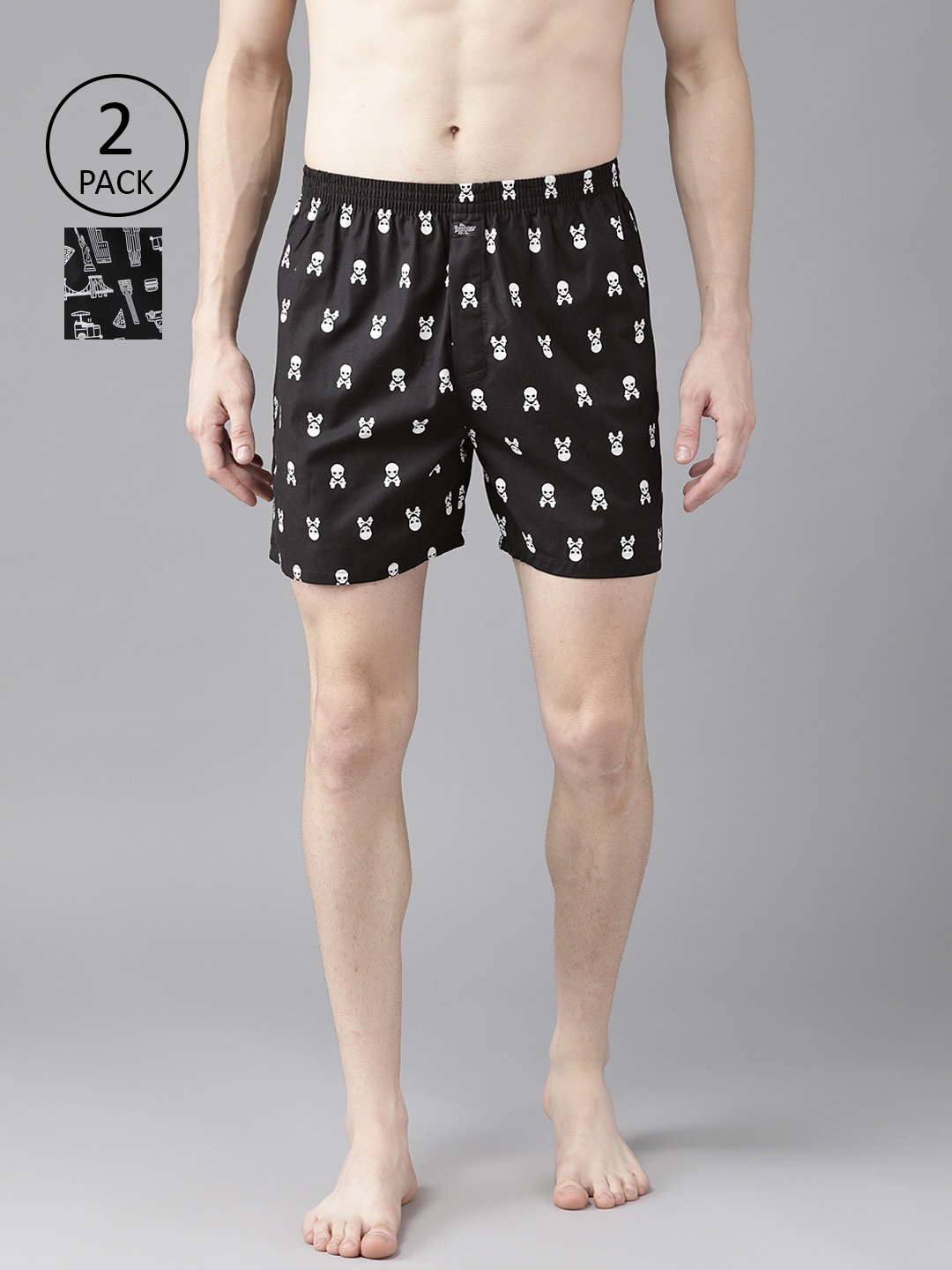 

Roadster Men Pack of 2 Pure Cotton Printed Boxers RDS-KEN-MBOX- PRINT-02XK, Black