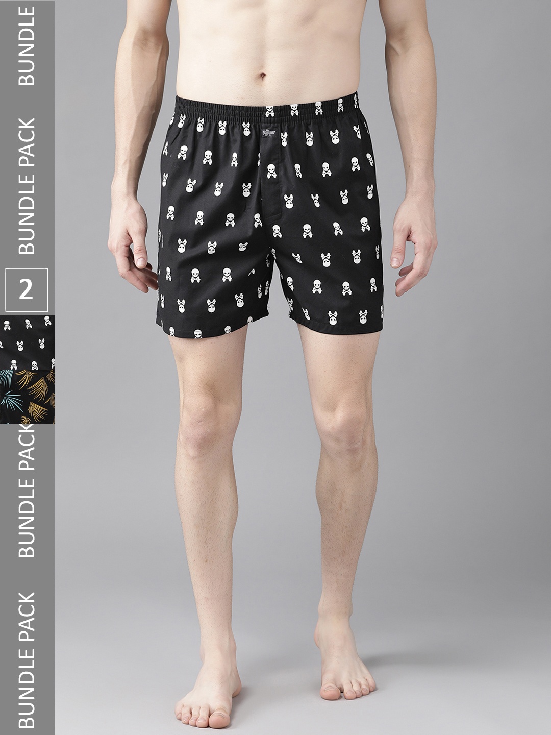 

Roadster Men Pack of 2 Pure Cotton Printed Boxers RDS-KEN-MBOX- PRINT-02XJ, Black