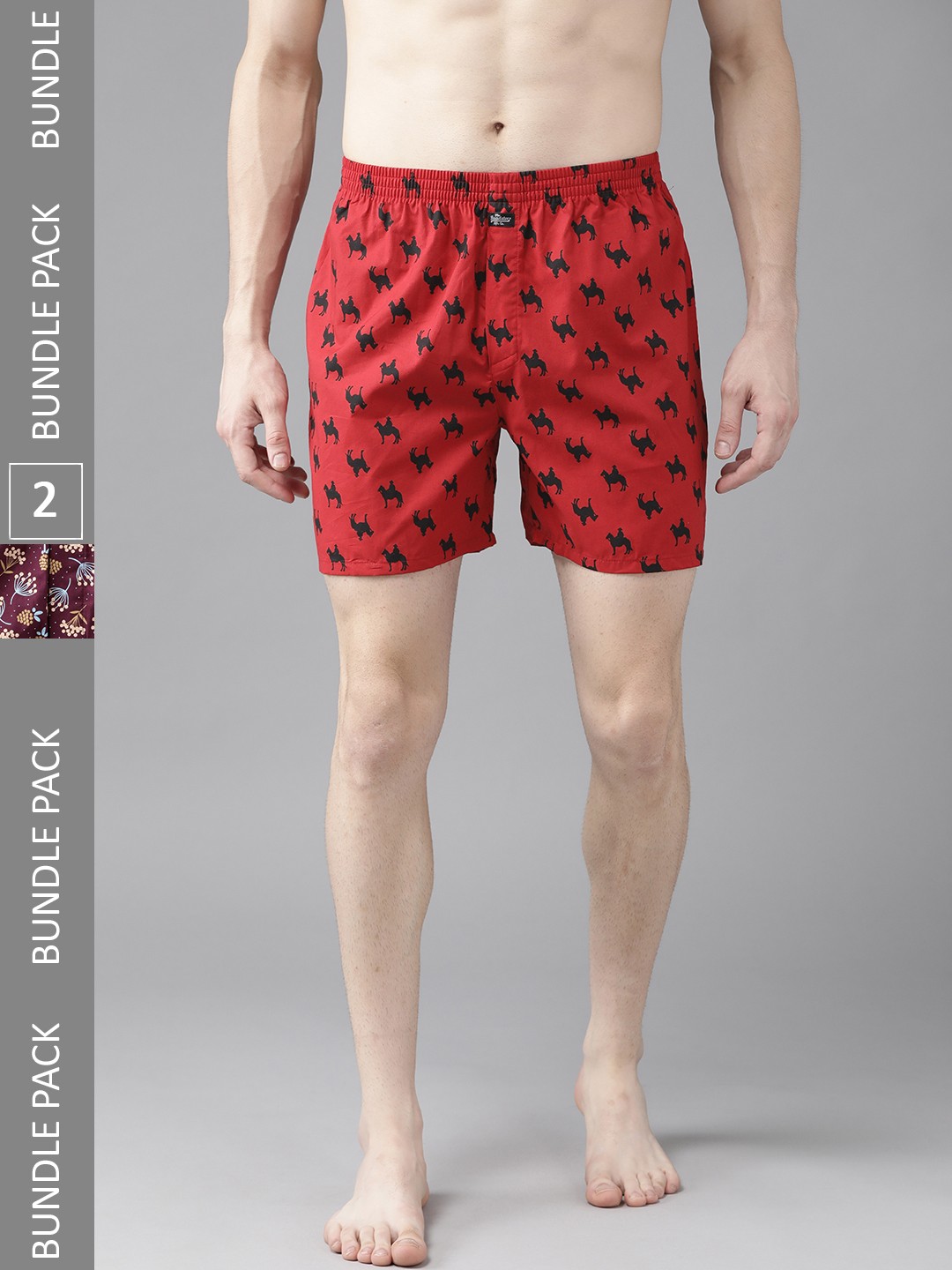 

Roadster Men Pack of 2 Pure Cotton Printed Boxers RDS-KEN-MBOX- PRINT-02XM, Burgundy