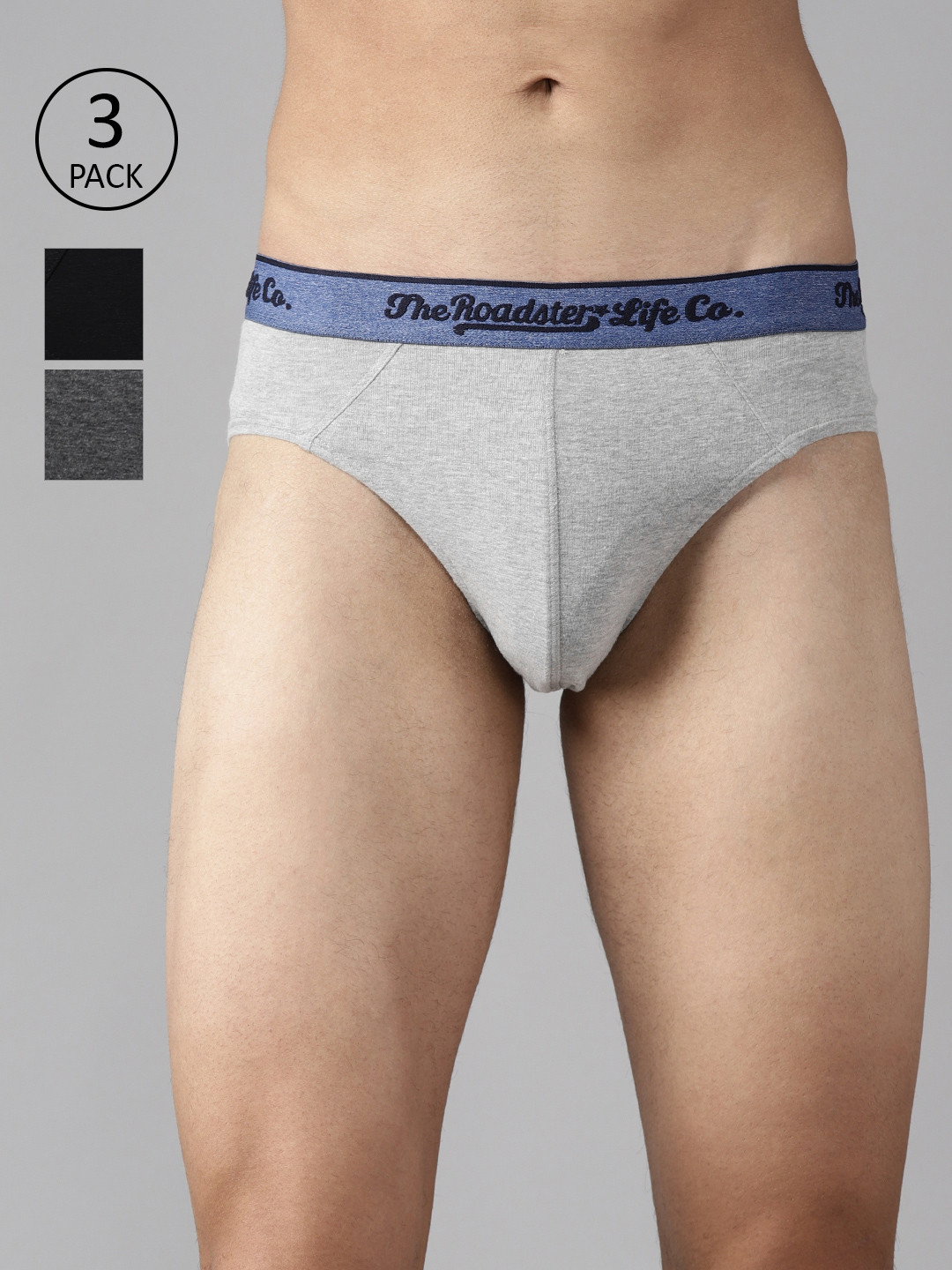 

Roadster Men Pack of 3 Solid Basic Briefs, Black
