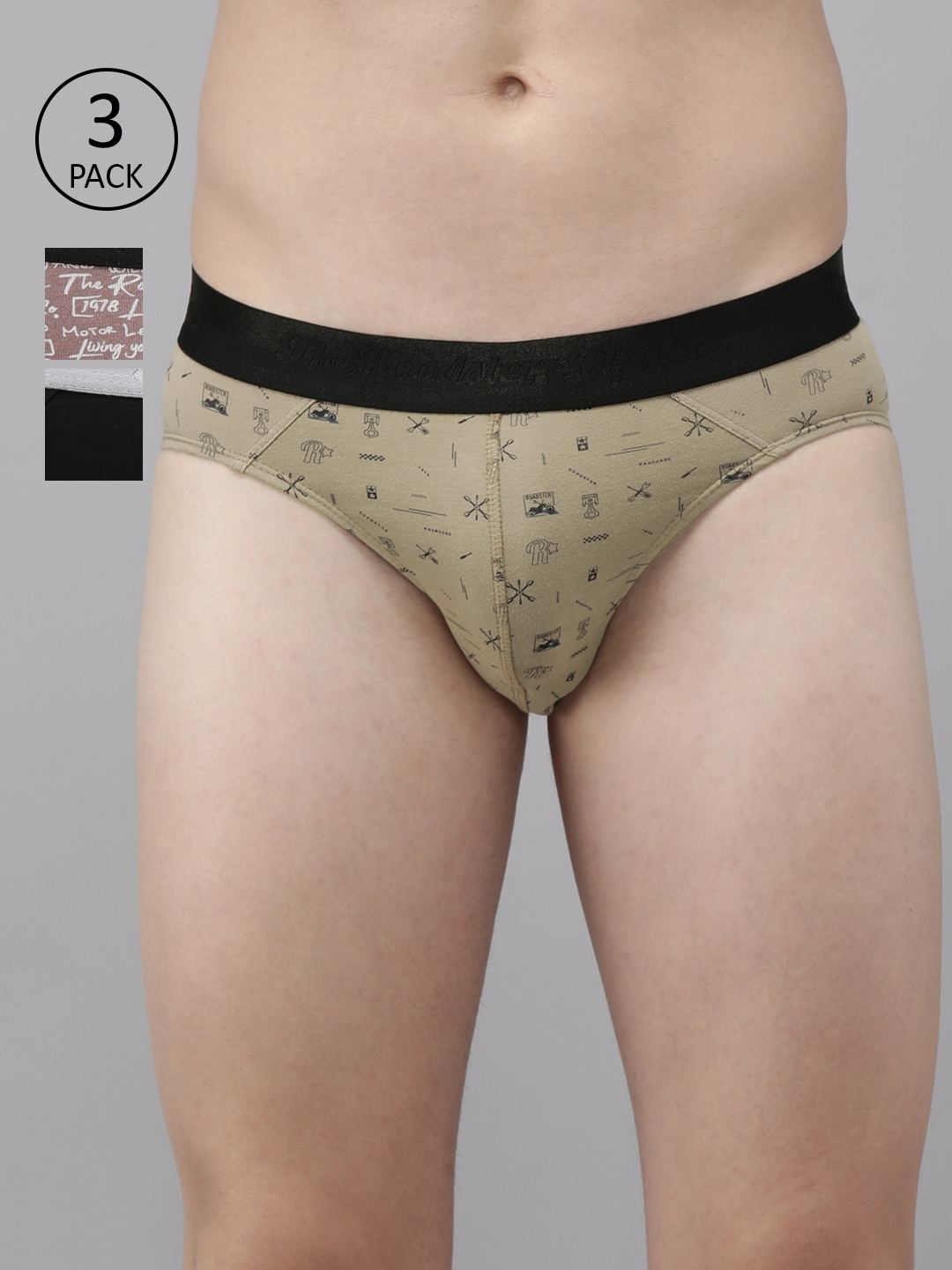 

Roadster Men Pack of 3 Printed Brief, Brown