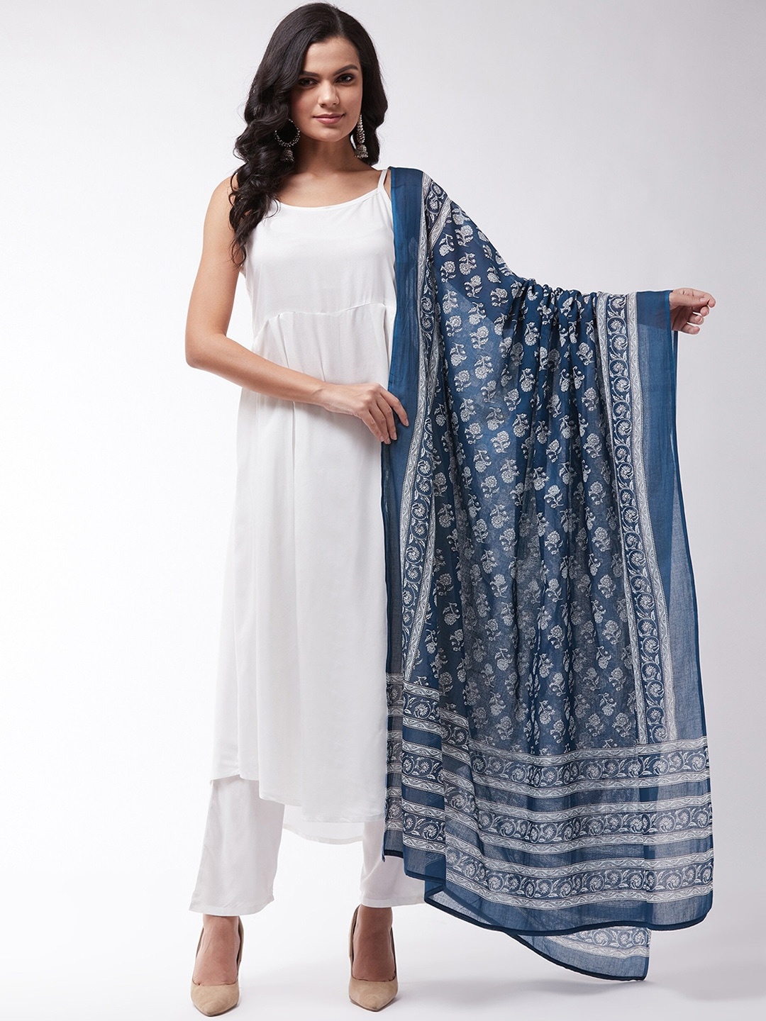 

InWeave Women White Empire Kurta with Trousers & With Dupatta