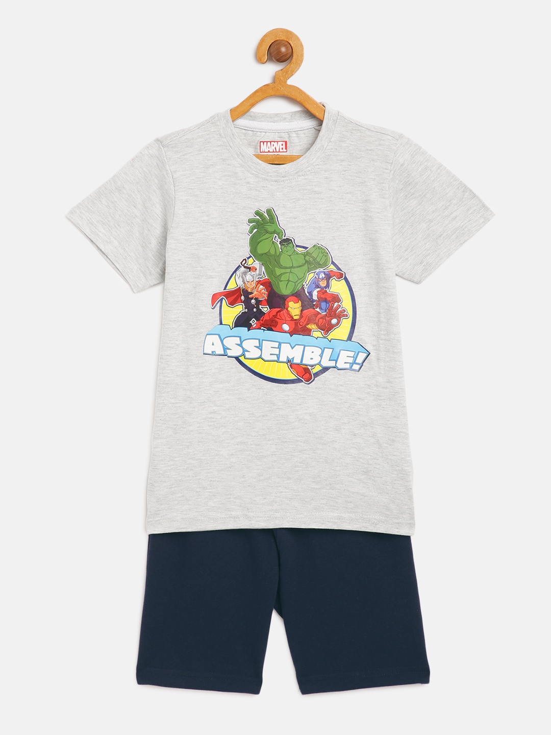 

Disney By Miss and Chief Boys Grey & Navy Blue Avengers Printed T-shirt with Shorts