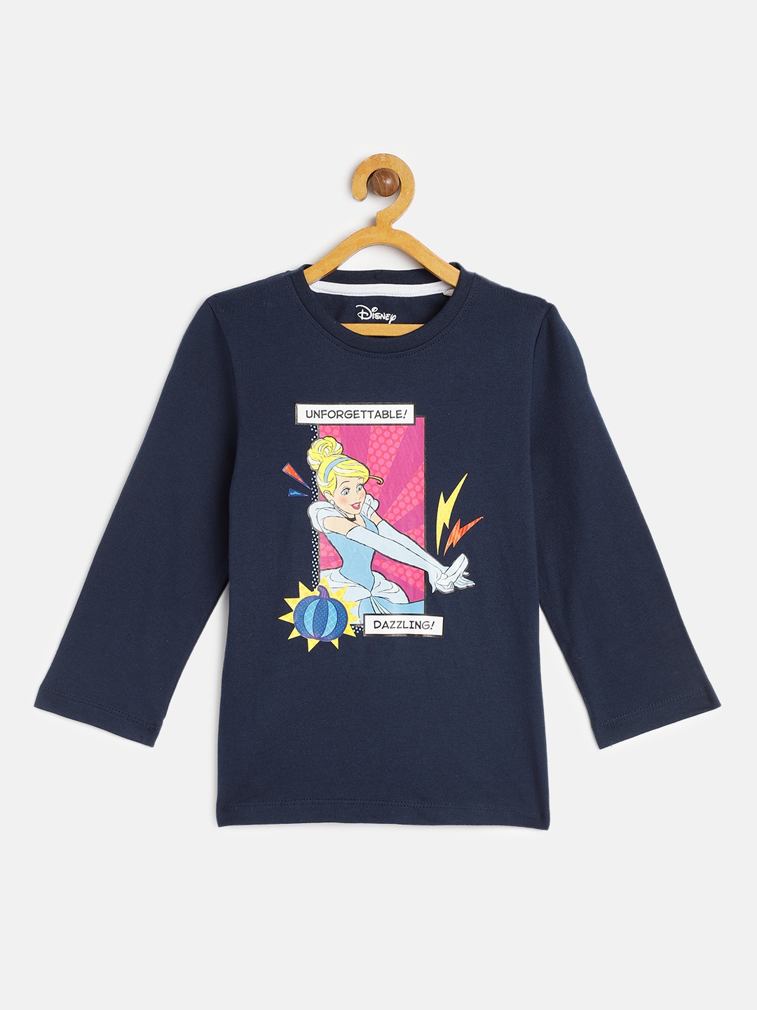 

Disney By Miss and Chief Girls Navy Blue Cinderella Printed Pure Cotton T-shirt