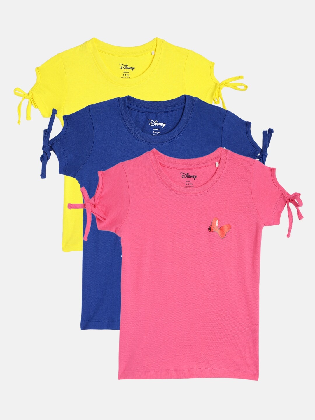 

Disney By Miss and Chief Girls Pack of 3 Pure Cotton T-shirts, Blue