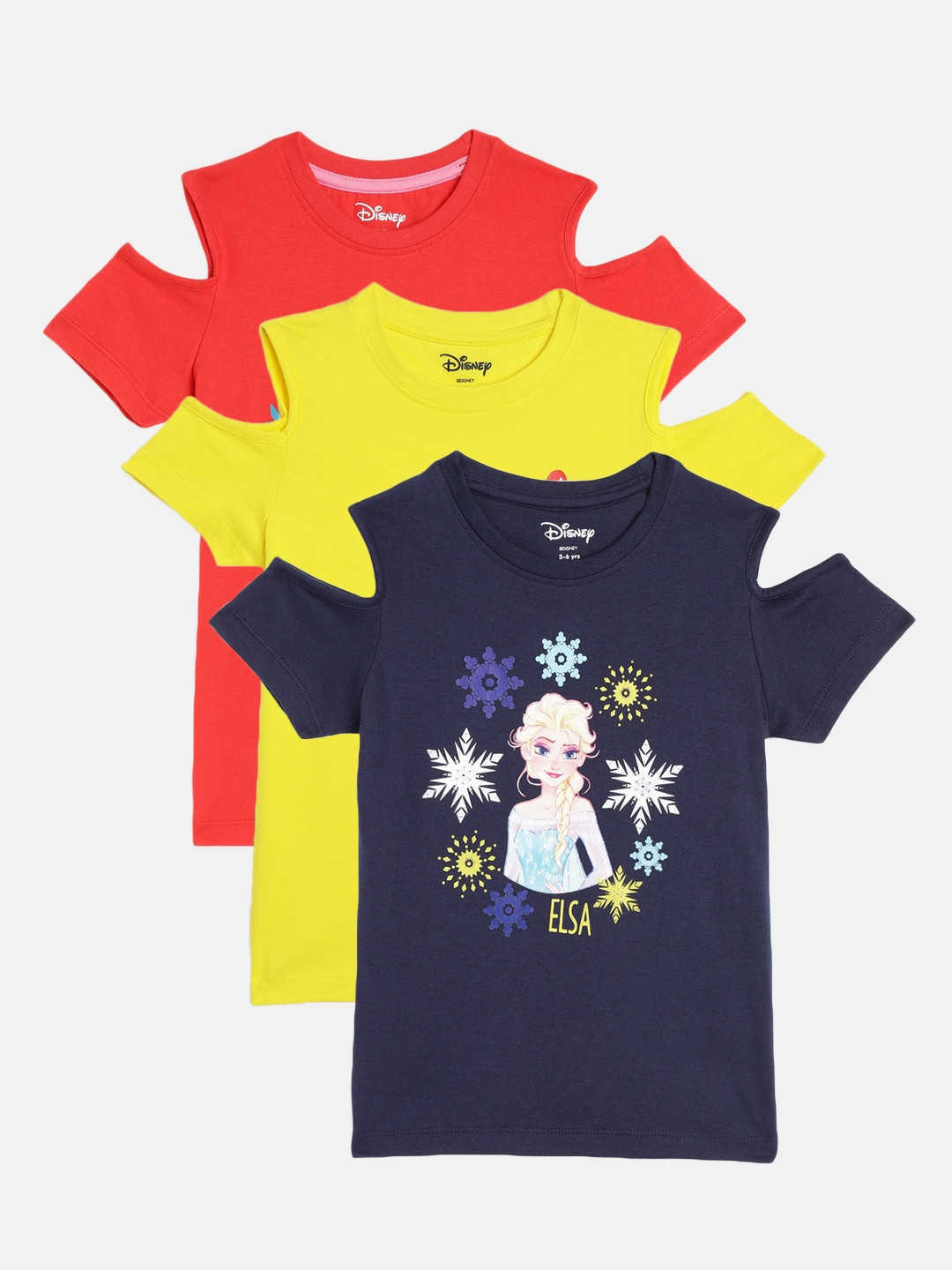 

Disney By Miss and Chief Girls Pack of 3 Printed Pure Cotton T-shirts, Navy blue