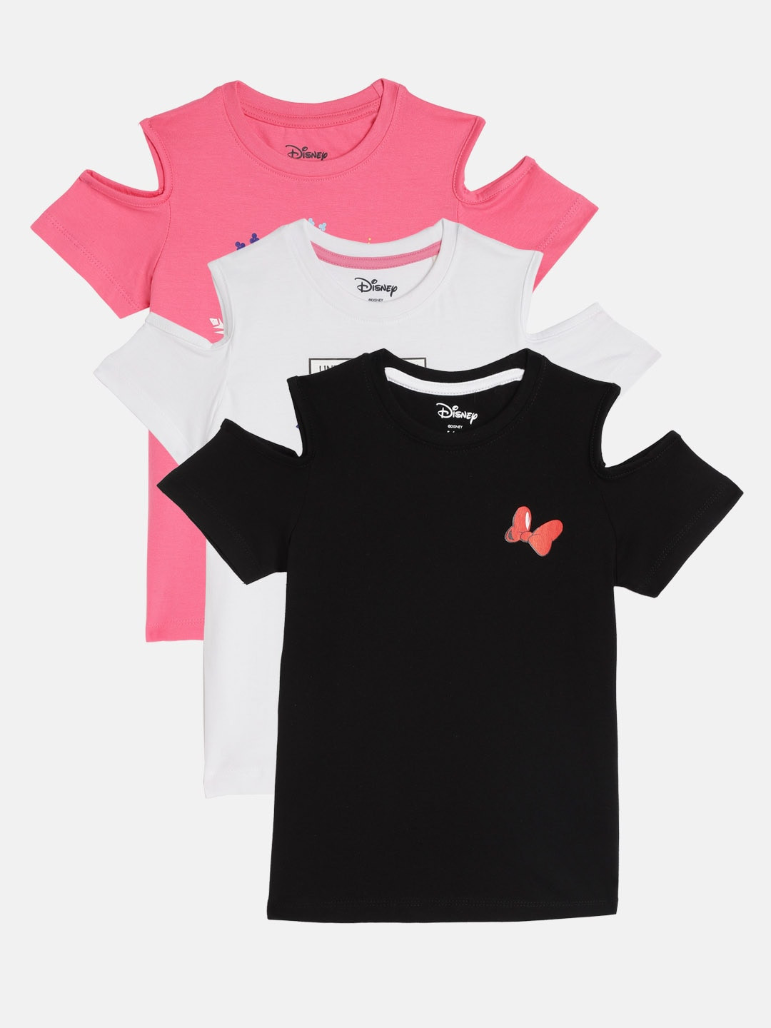 

Disney By Miss and Chief Girls Pack of 3 Printed Pure Cotton T-shirts, Pink