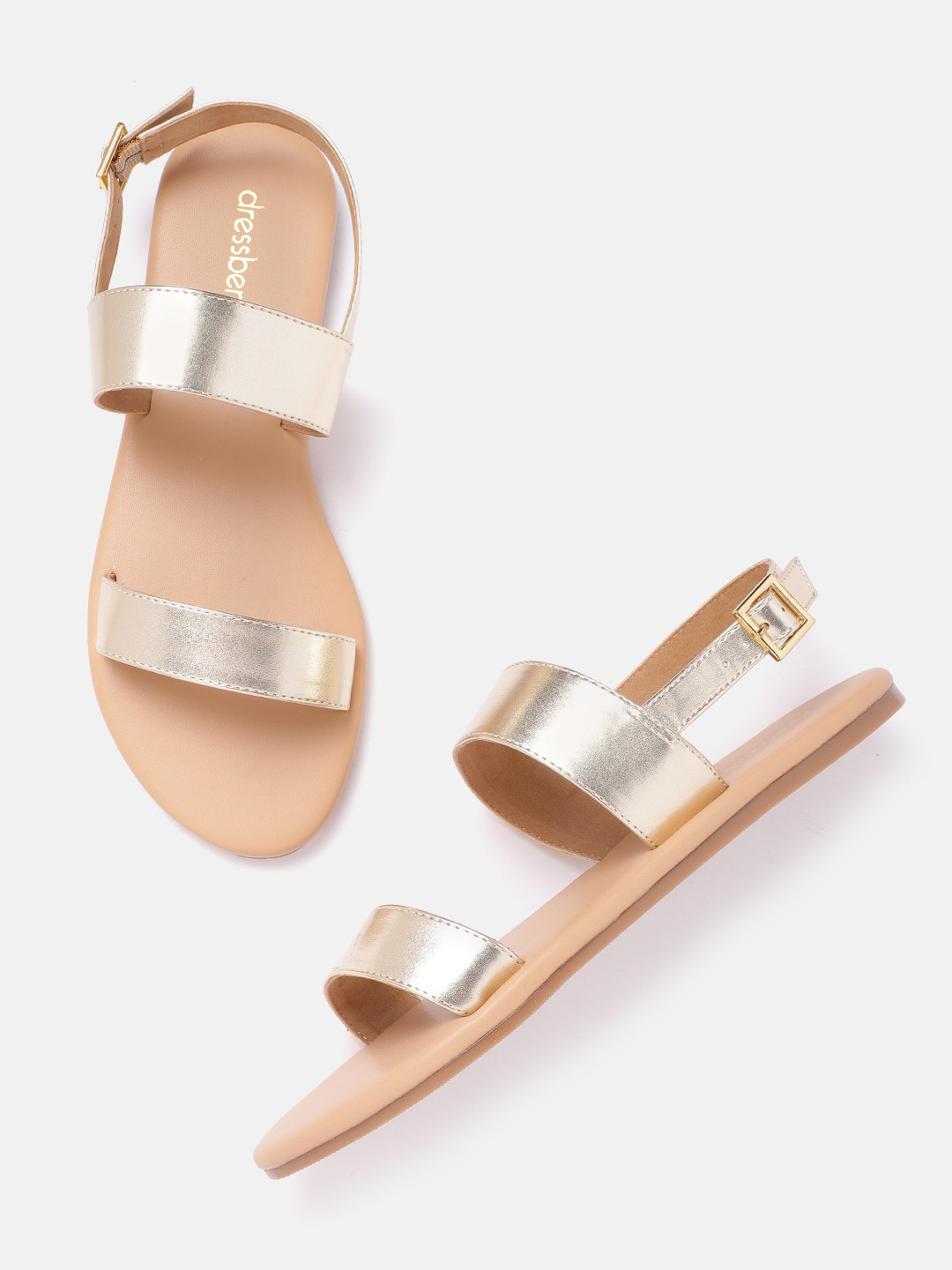 

DressBerry Women Gold-Toned Solid Open Toe Flats