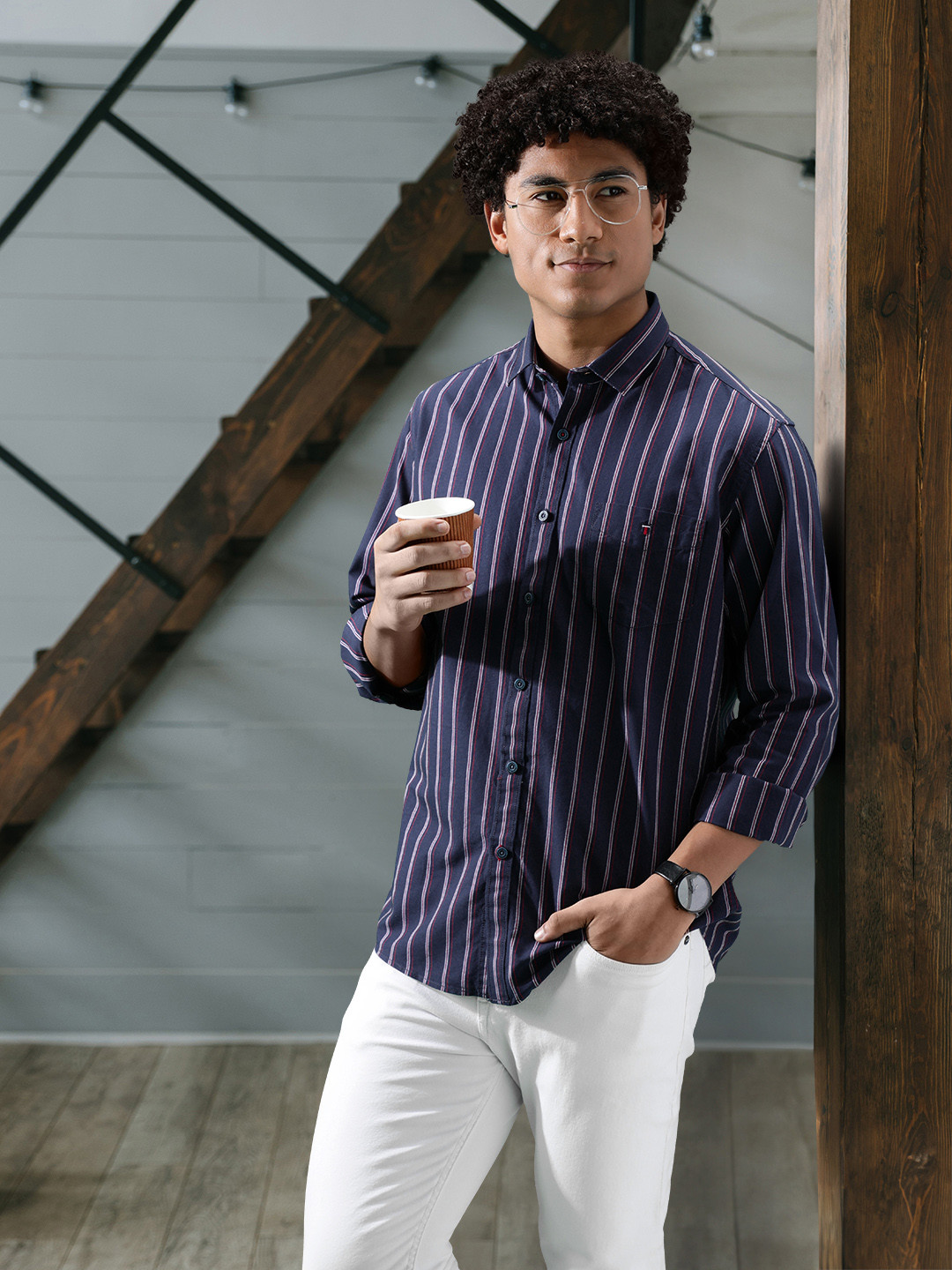 

Louis Philippe Sport Men Navy Blue Slim Fit Striped Casual Shirt