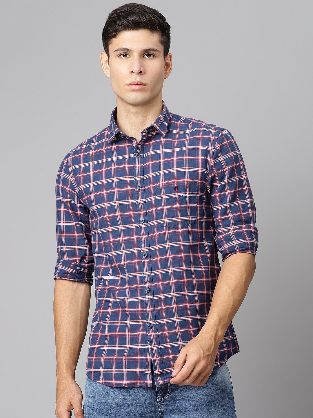 

Louis Philippe Sport Men Navy Blue Slim Fit Checked Casual Shirt
