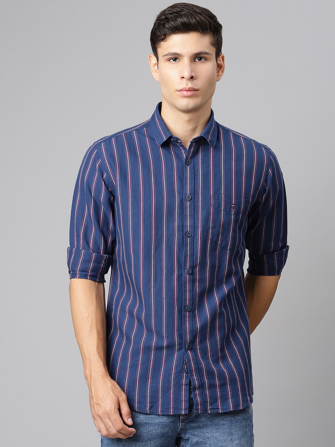 

Louis Philippe Sport Men Blue Slim Fit Striped Casual Shirt