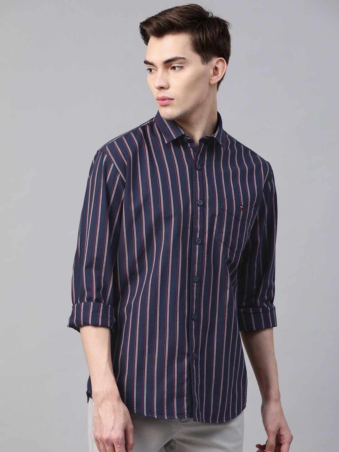 

Louis Philippe Sport Men Navy Blue Slim Fit Striped Casual Shirt