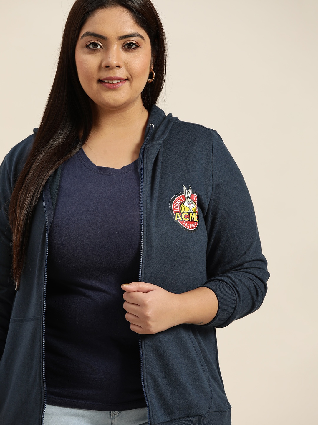 

Looney Tunes By Sztori Women Plus Size Navy Blue Looney Tunes Hooded Sweatshirt