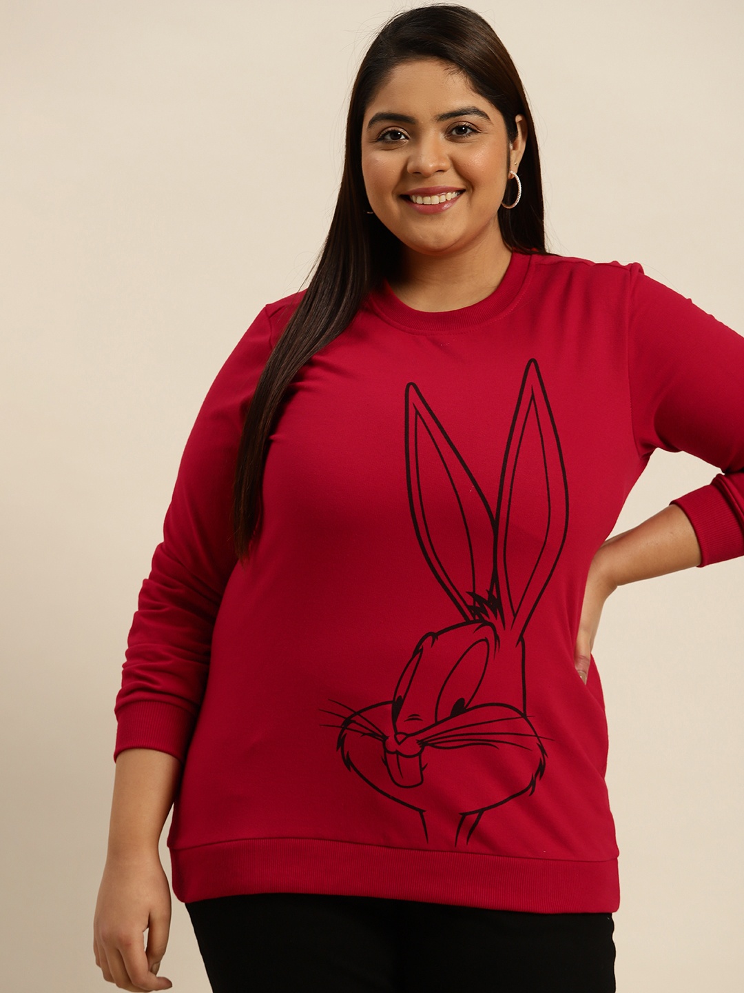 

Looney Tunes By Sztori Plus Size Women Red & Black Bugs Bunny Print Sweatshirt