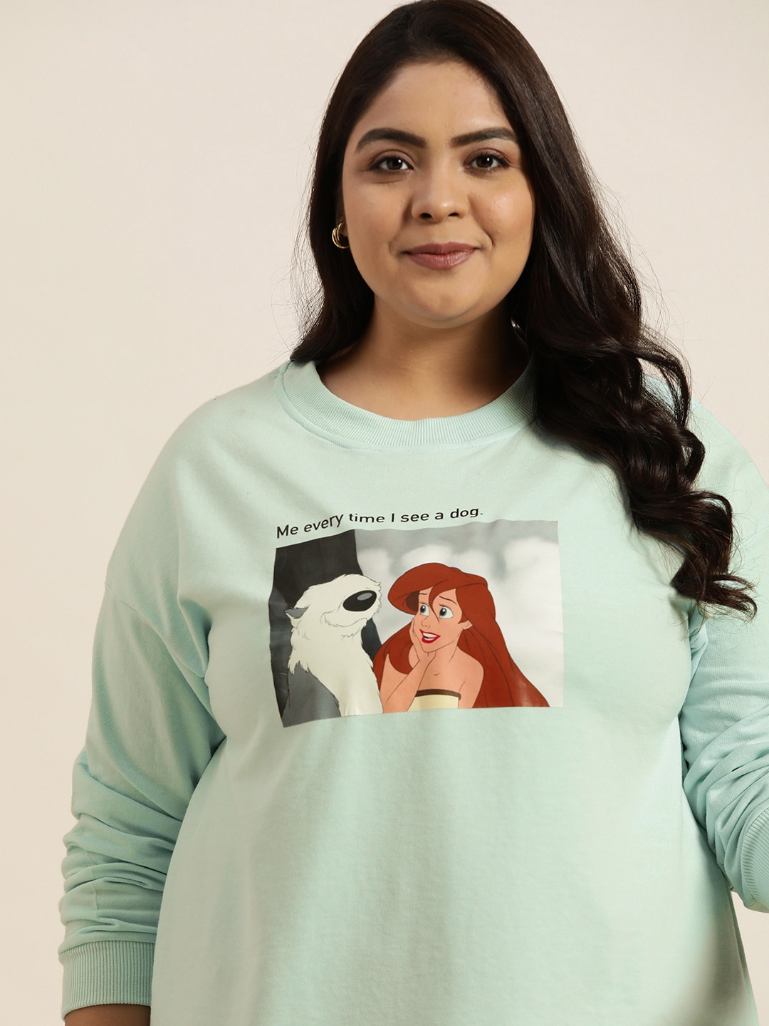 

Sztori Disney Plus Size Women Sea Green Printed Sweatshirt