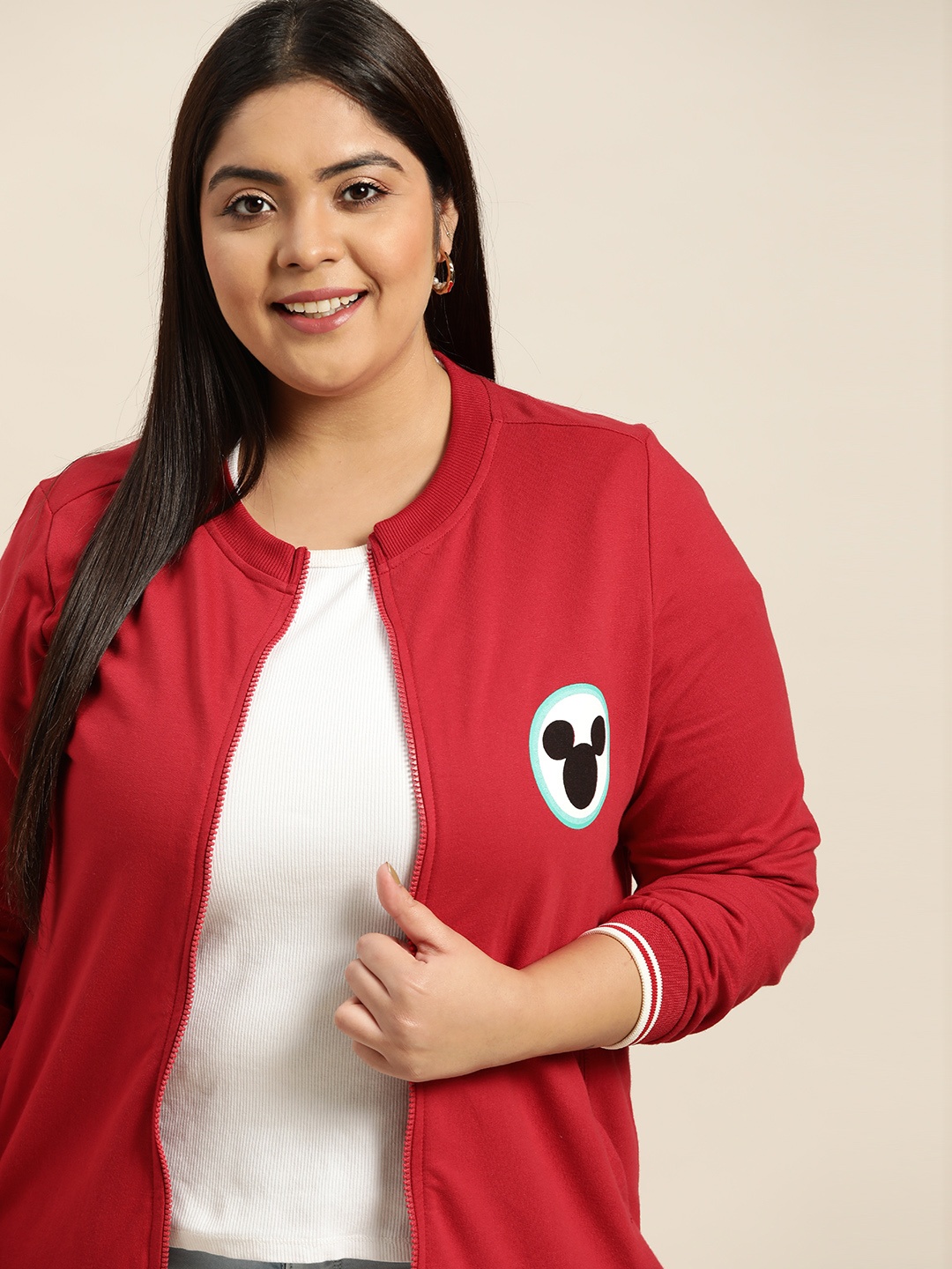 

Sztori Disney Women Plus Size Red Mickey Mouse Print Sweatshirt