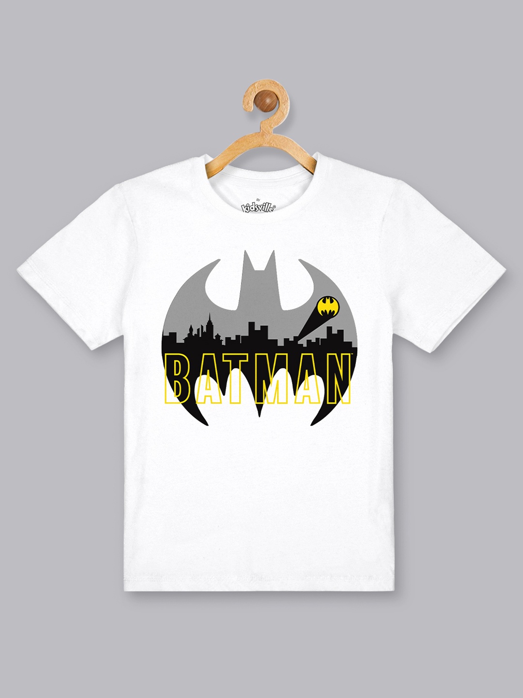 

Kids Ville Boys White Batman Printed Cotton T-shirt