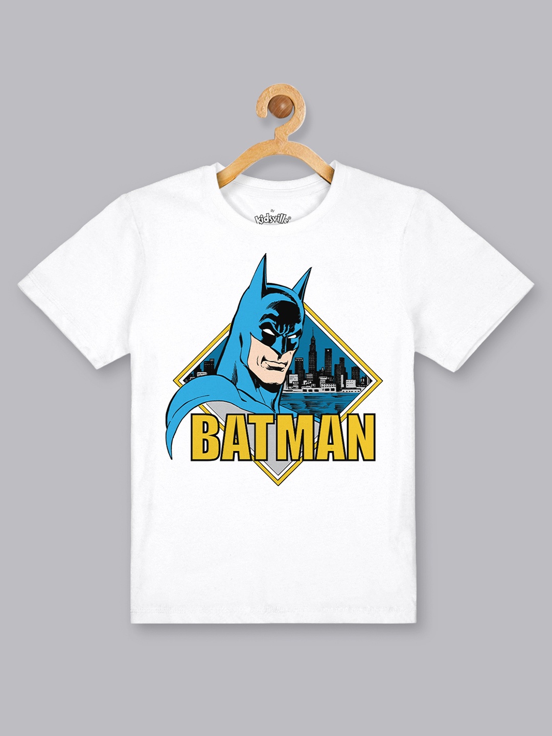

Kids Ville Boys White Batman Printed White Round Neck Tshirt