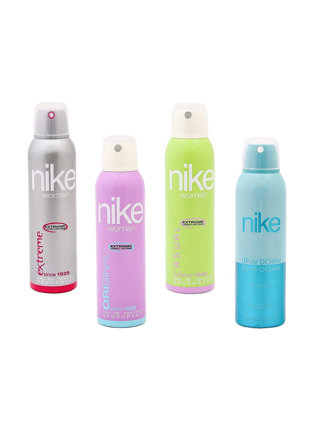

Nike Pack Of 4 Woman Extreme/Original/Casual/Up or Down Deodorant - 200 ml each, Transparent