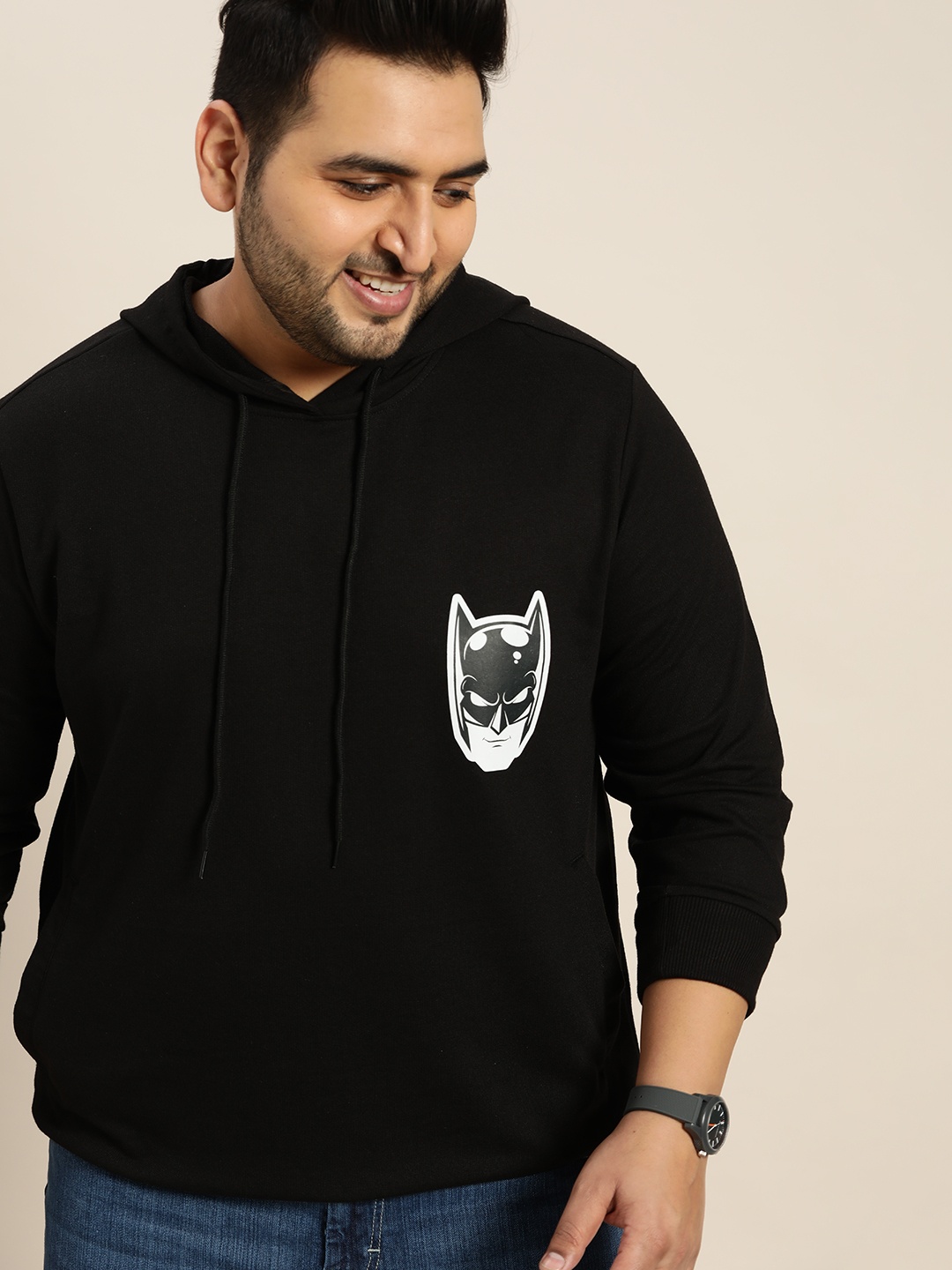 

Sztori Batman Men Black Printed Hooded Sweatshirt