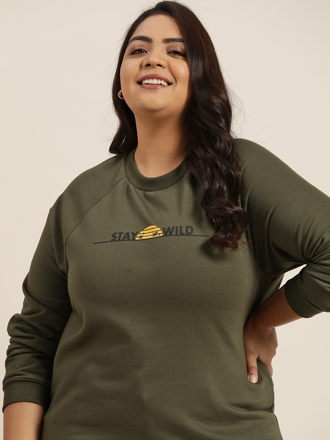 

Sztori Disney Plus Size Women Olive Green Sweatshirt