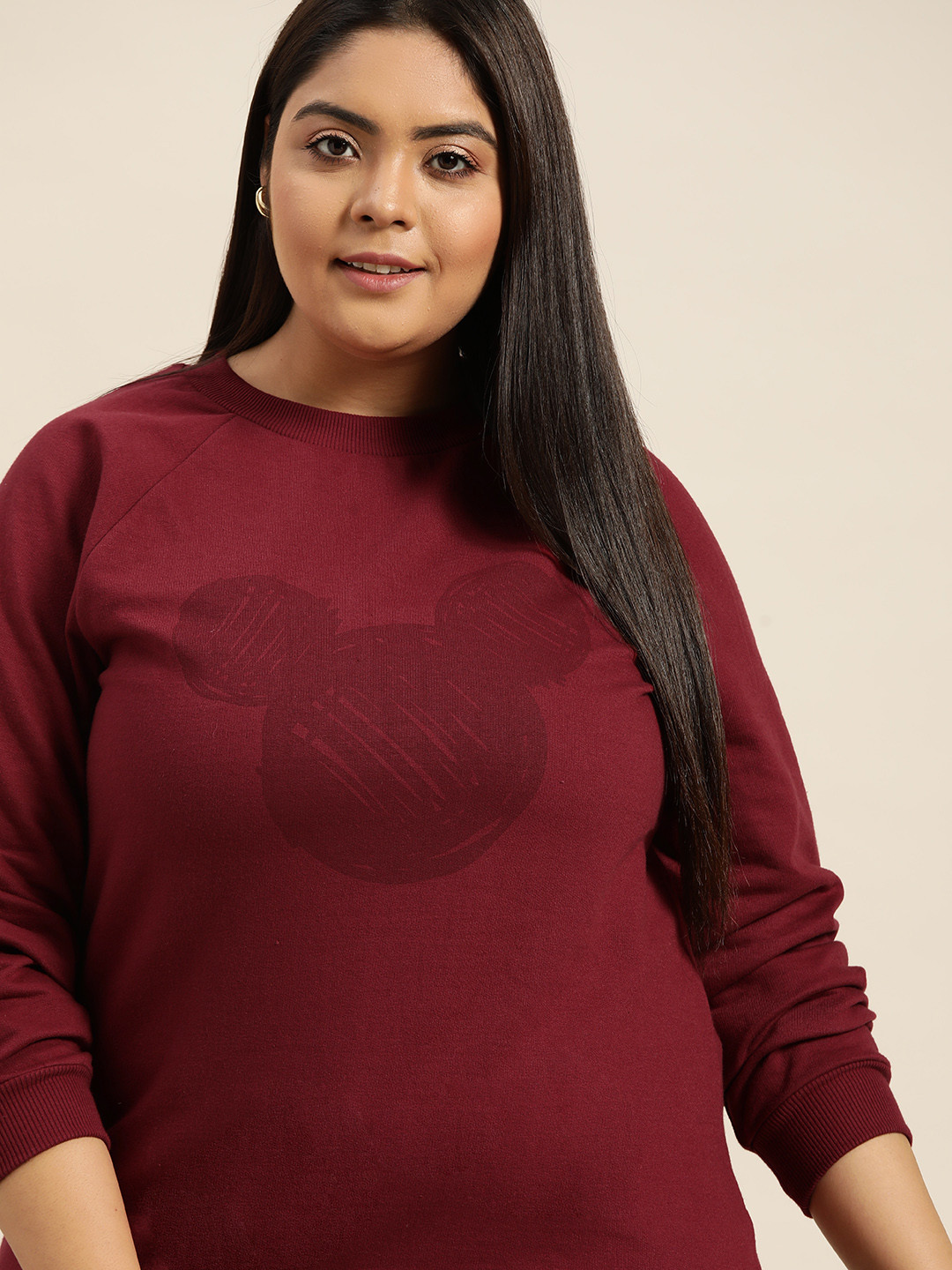 

Sztori Disney Plus Size Women Maroon Mickey Mouse Printed Sweatshirt