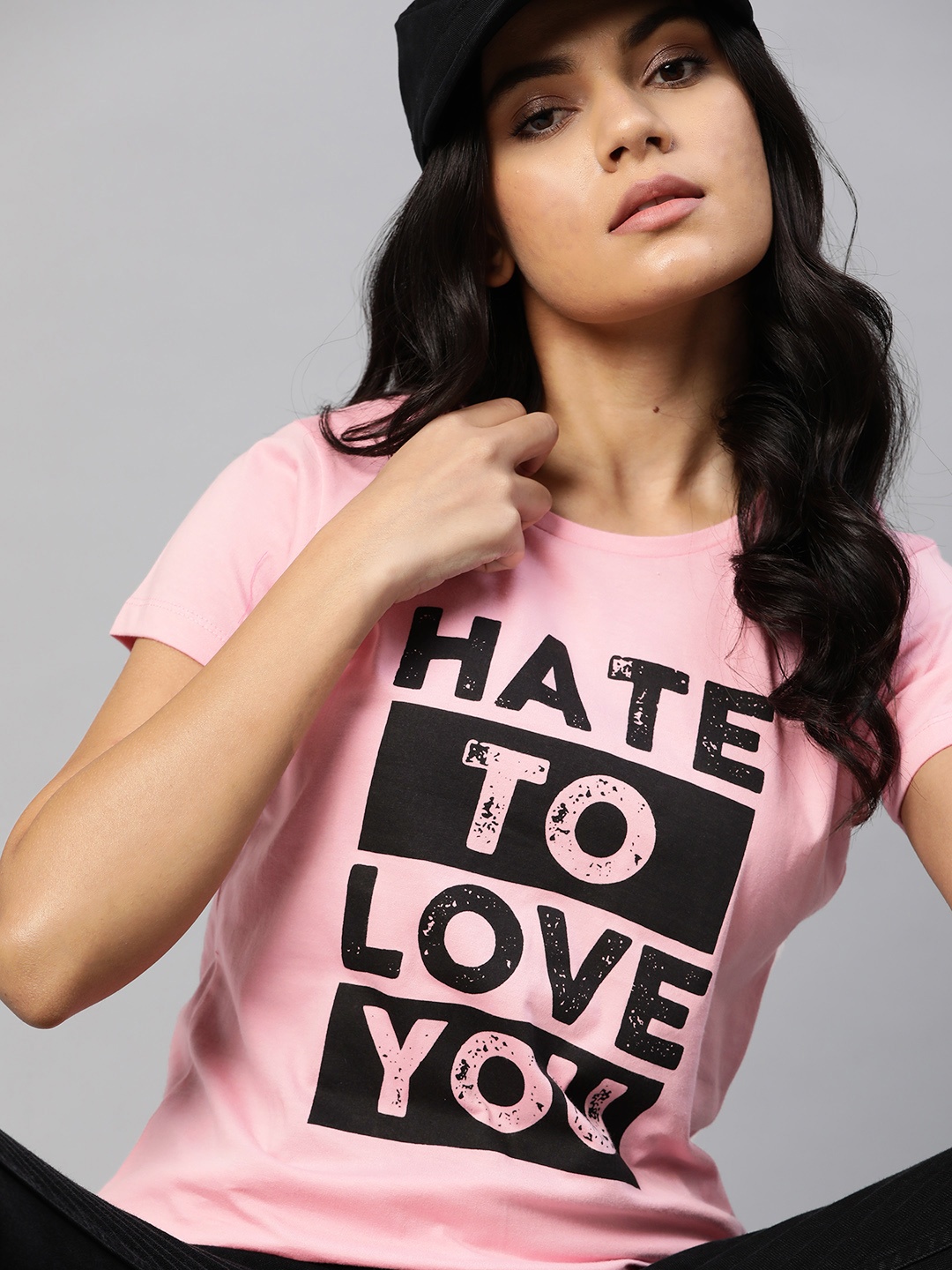 

Kook N Keech Women Pink & Black Typography Printed T-shirt