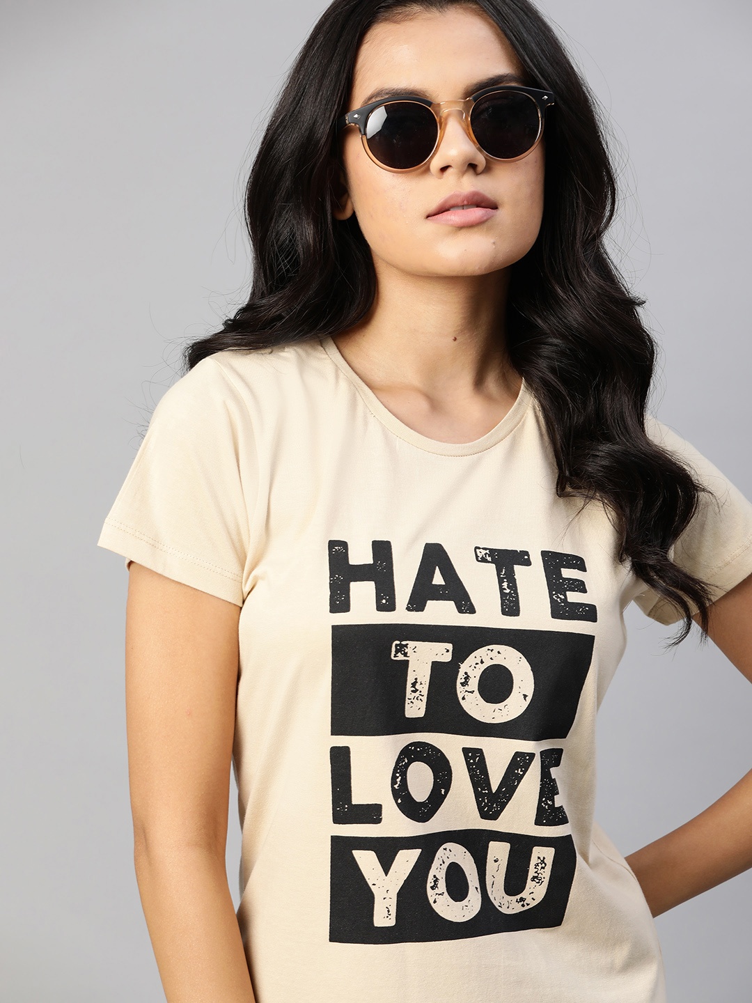 

Kook N Keech Women Beige & Black Typography Printed Pure Cotton T-shirt