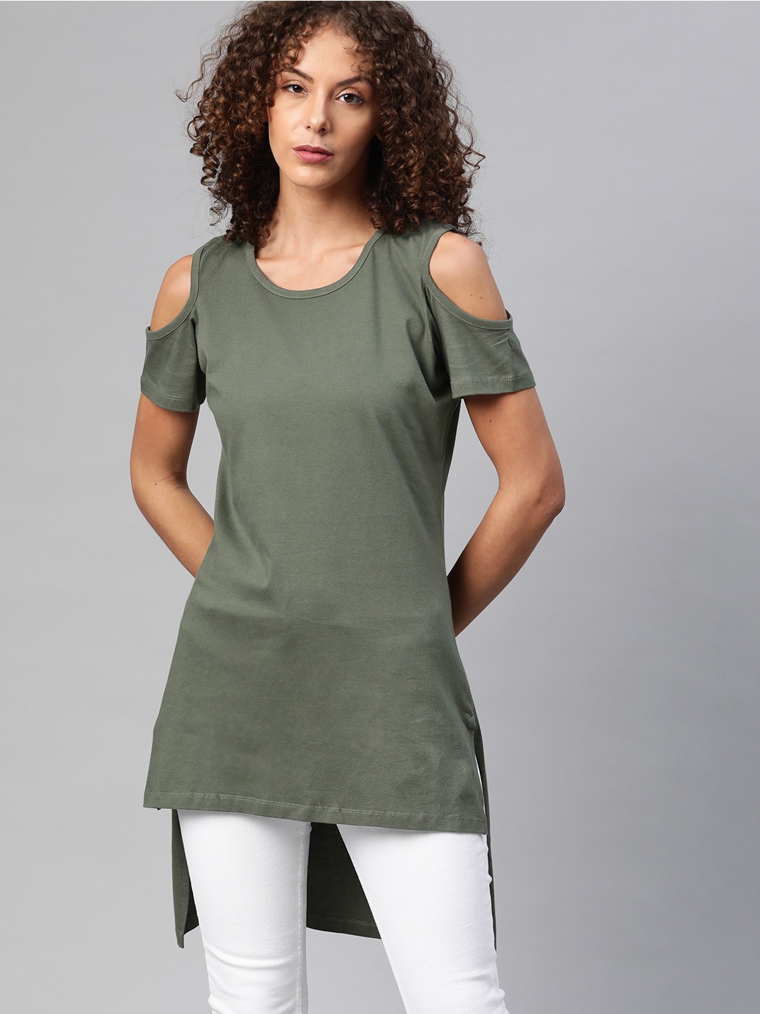 

Kook N Keech Olive Green High-Low Longline Top