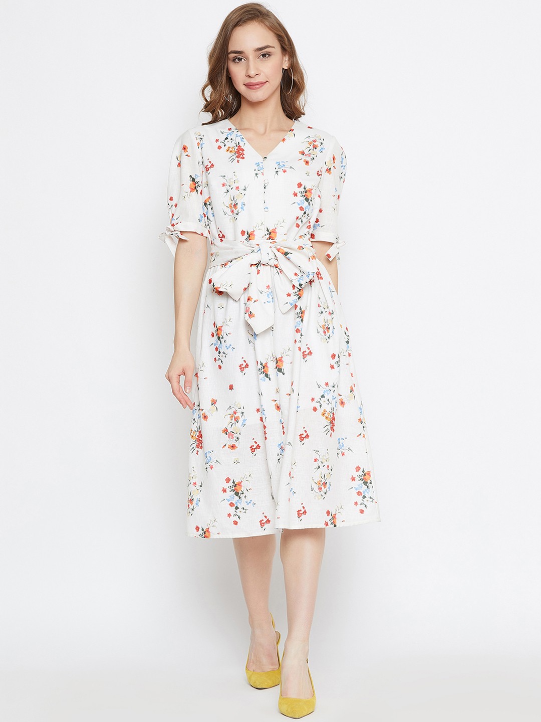 

Madame White & Red Floral Fit & Flare Cotton Dress