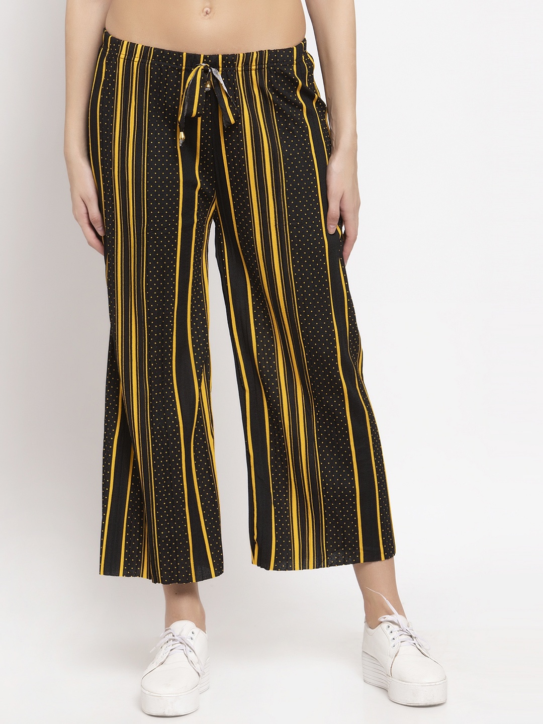 

Klotthe Yellow Striped Viscose Rayon Palazzo