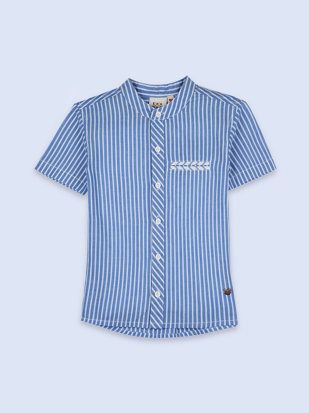 

Ed-a-Mamma Boys Blue & White Regular Fit Striped Cotton Casual Sustainable Shirt