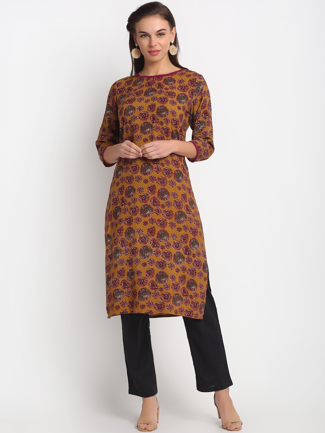 

REME Women Brown Floral Printed Kurta