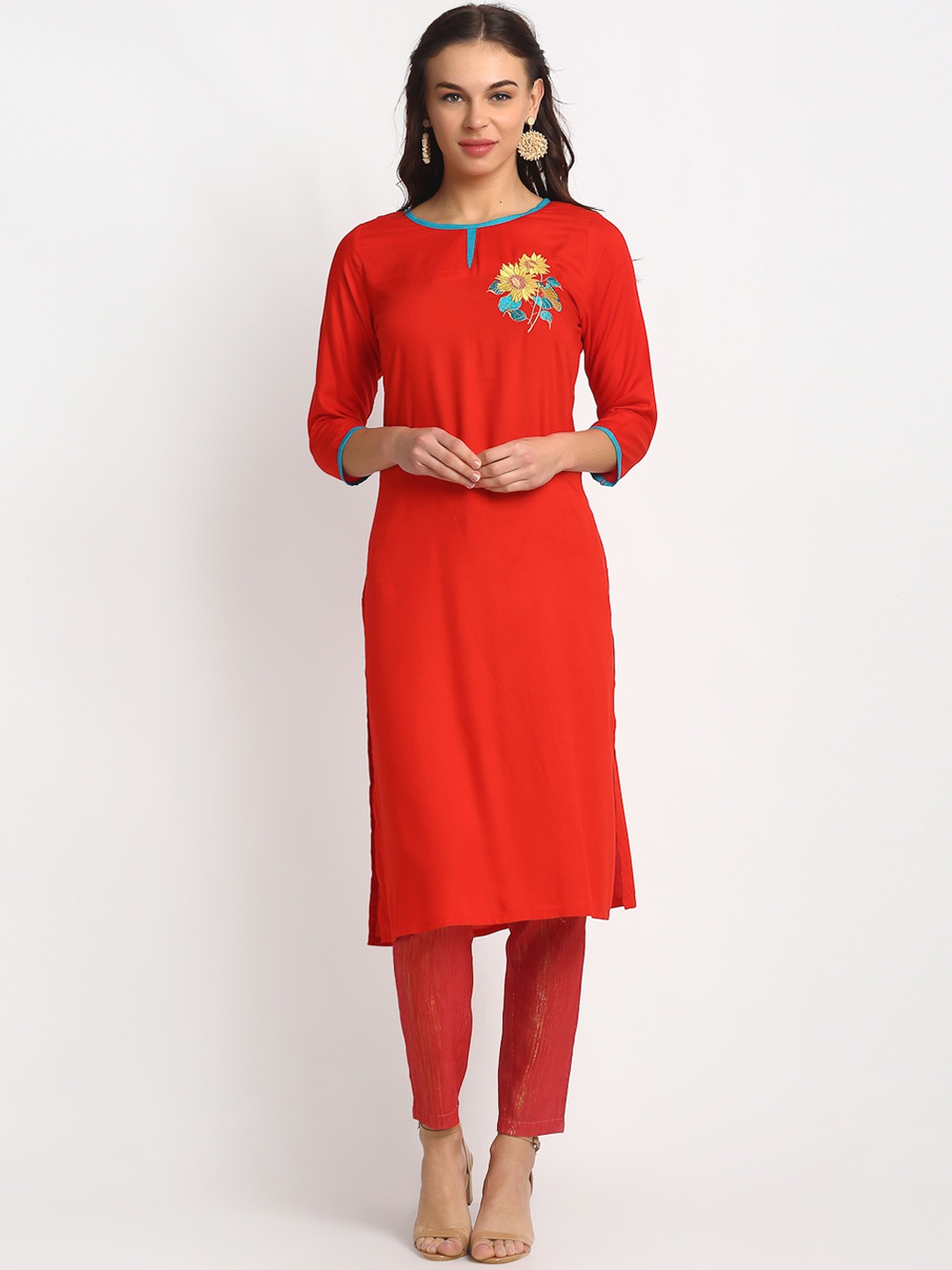 

REME Women Red Floral Embroidered Kurta