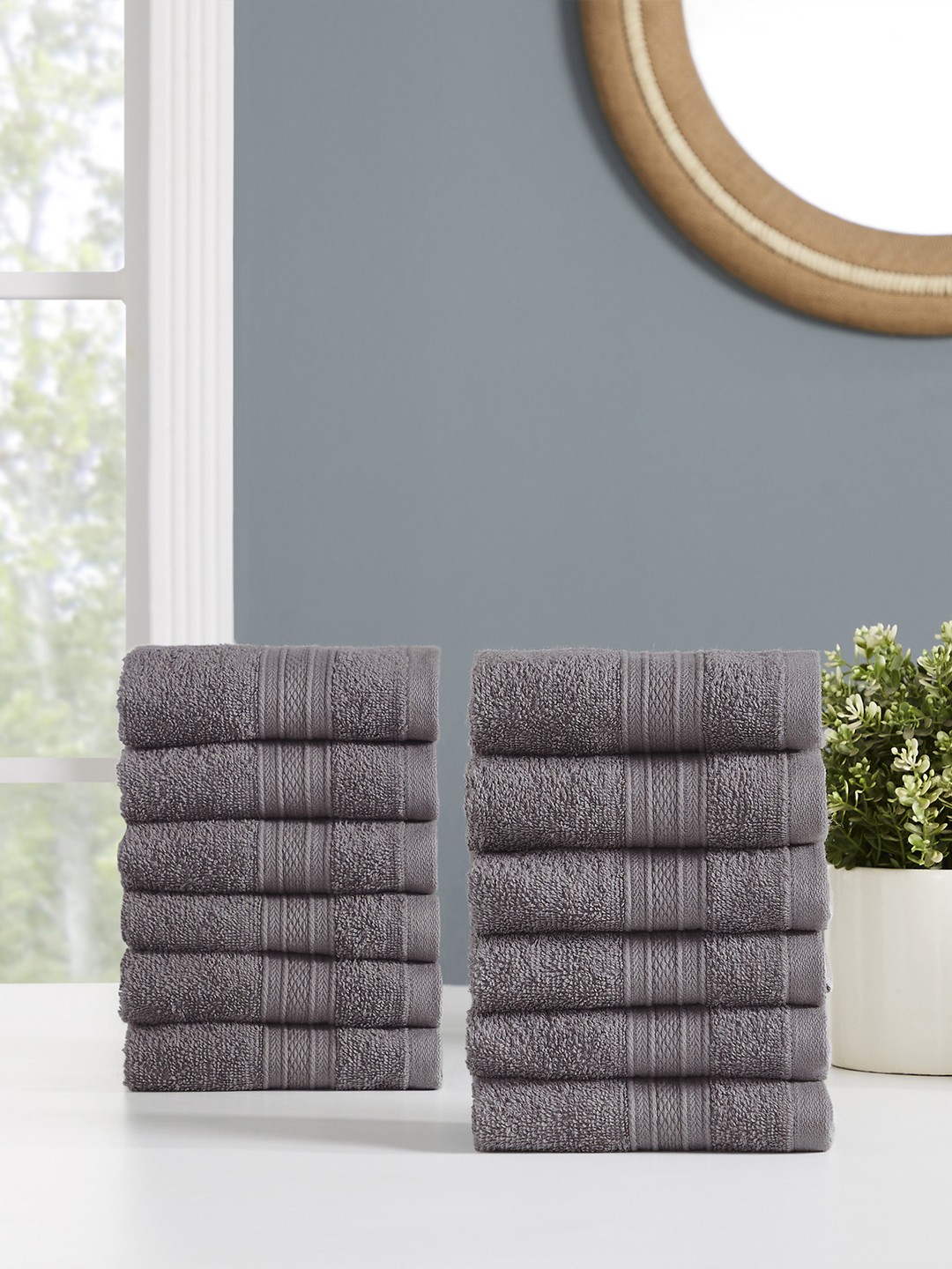

MYTRIDENT Charcoal Grey 500 GSM Set of 12 Cotton Face Towels