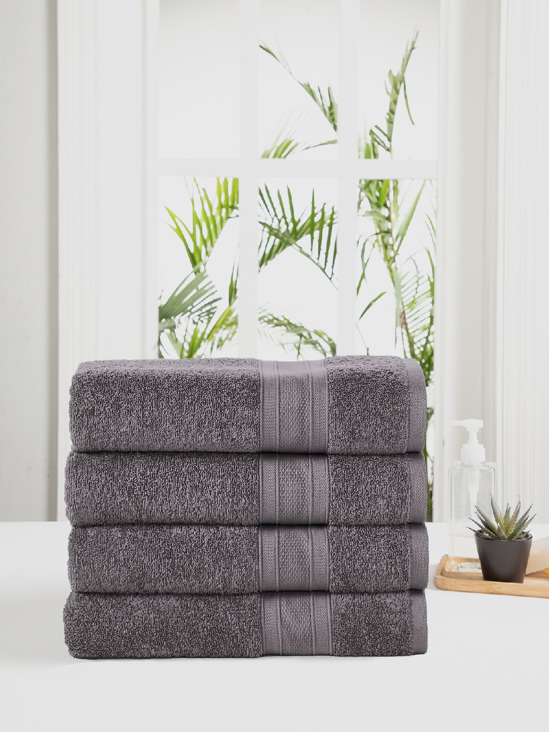 

MYTRIDENT Charcoal Grey 500 GSM Set of 4 Cotton Bath Towel