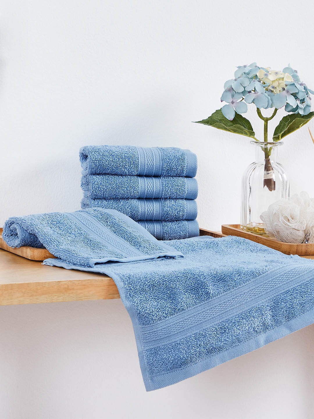 

MYTRIDENT Blue Set Of 6 500 GSM Pure Cotton Face Towels