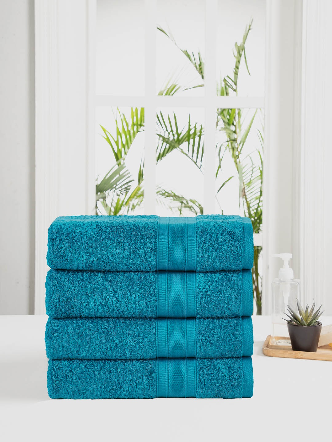 

MYTRIDENT Teal Green Set of 4 500 GSM Pure Cotton Bath Towels