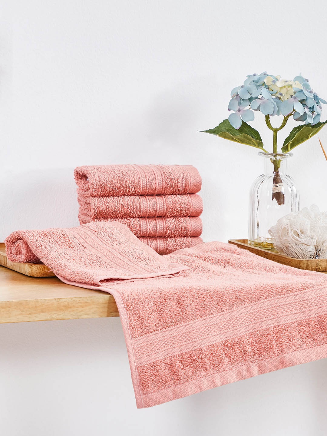 

MYTRIDENT Coral-Pink 500 GSM Set of 6 Cotton Face Towels