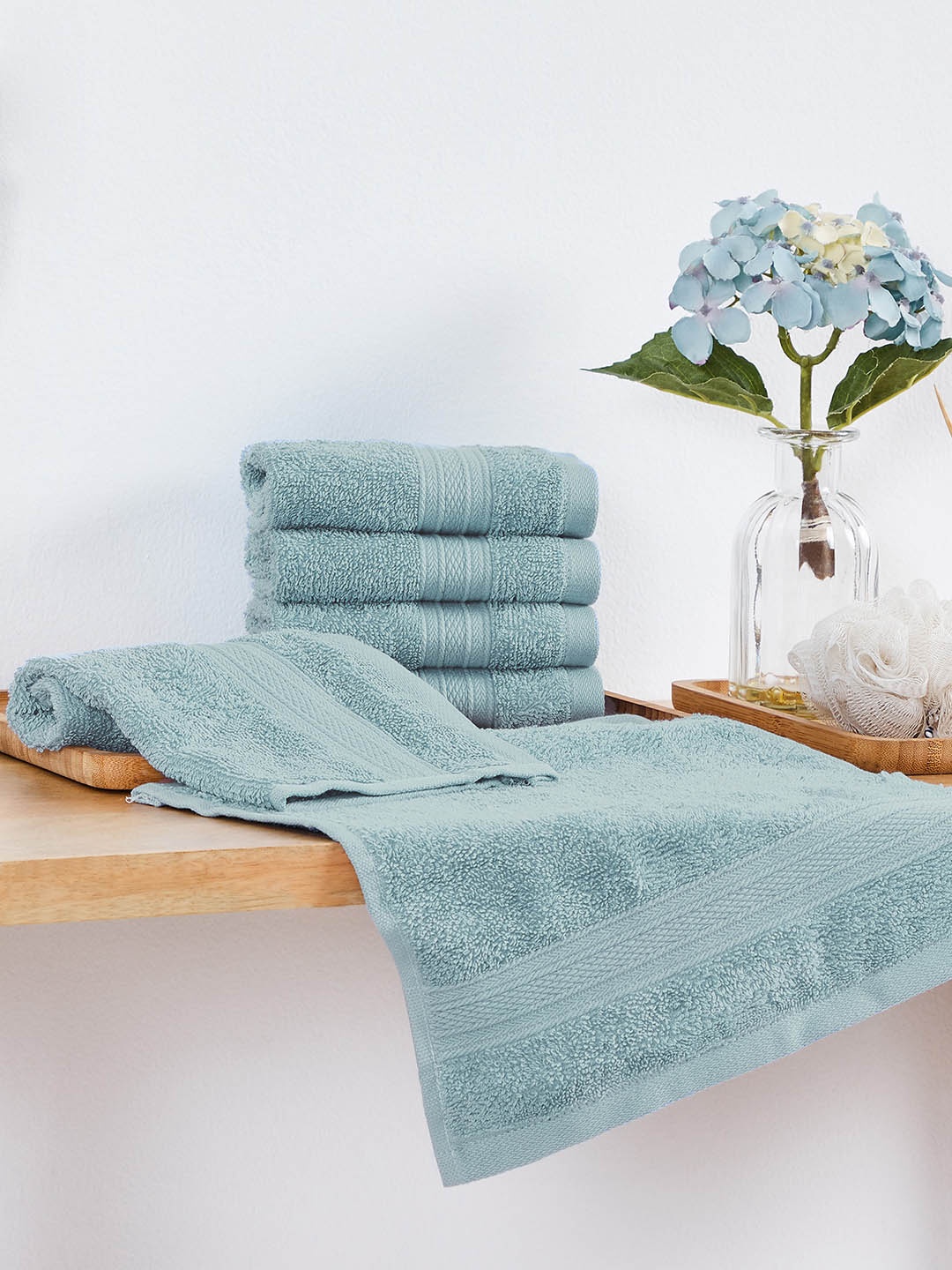 

MYTRIDENT Turquoise Blue 500 GSM Set of 6 Cotton Face Towel