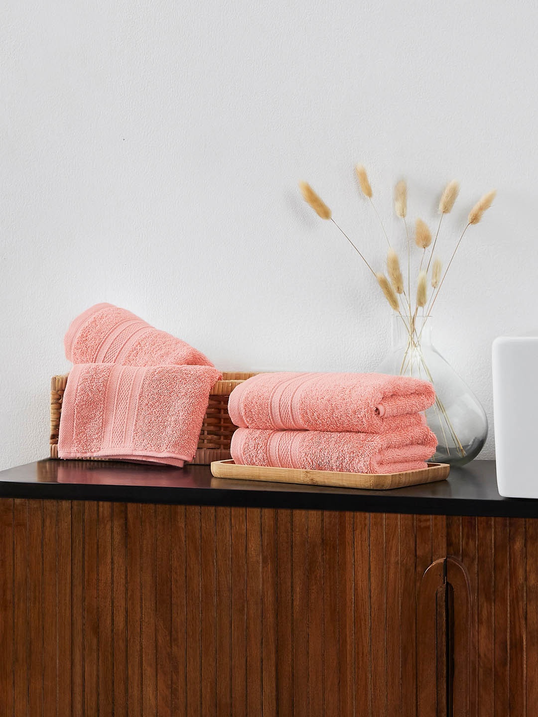 

MYTRIDENT Coral 500 GSM Set of 4 Cotton Hand Towels