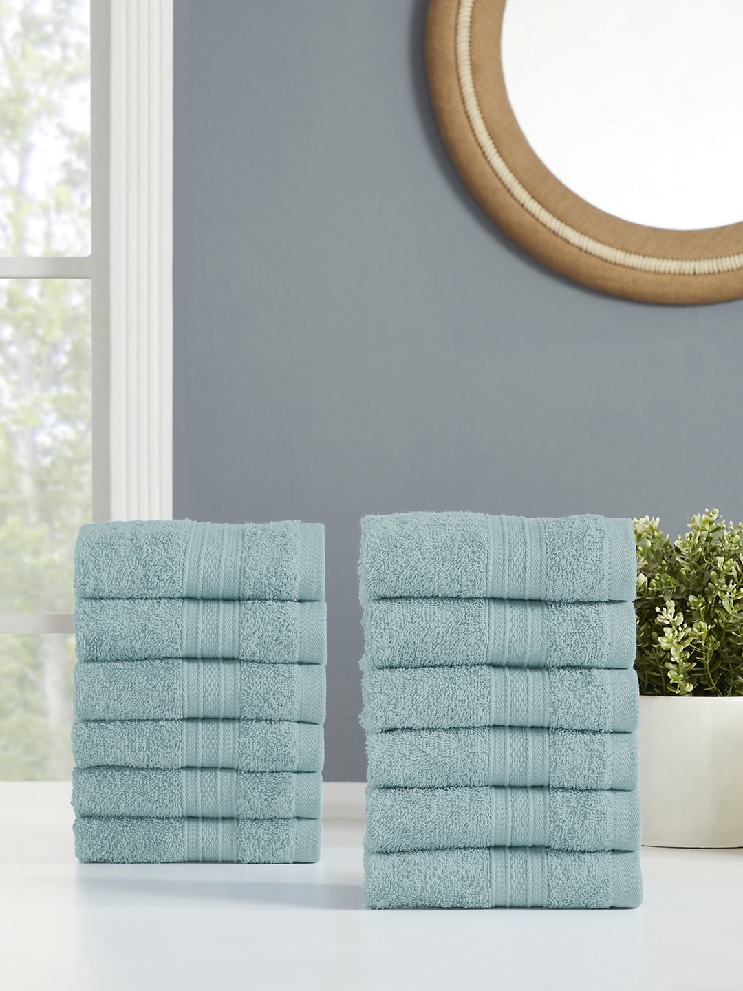 

MYTRIDENT Turquoise Blue 500 GSM Set of 12 Cotton Face Towel