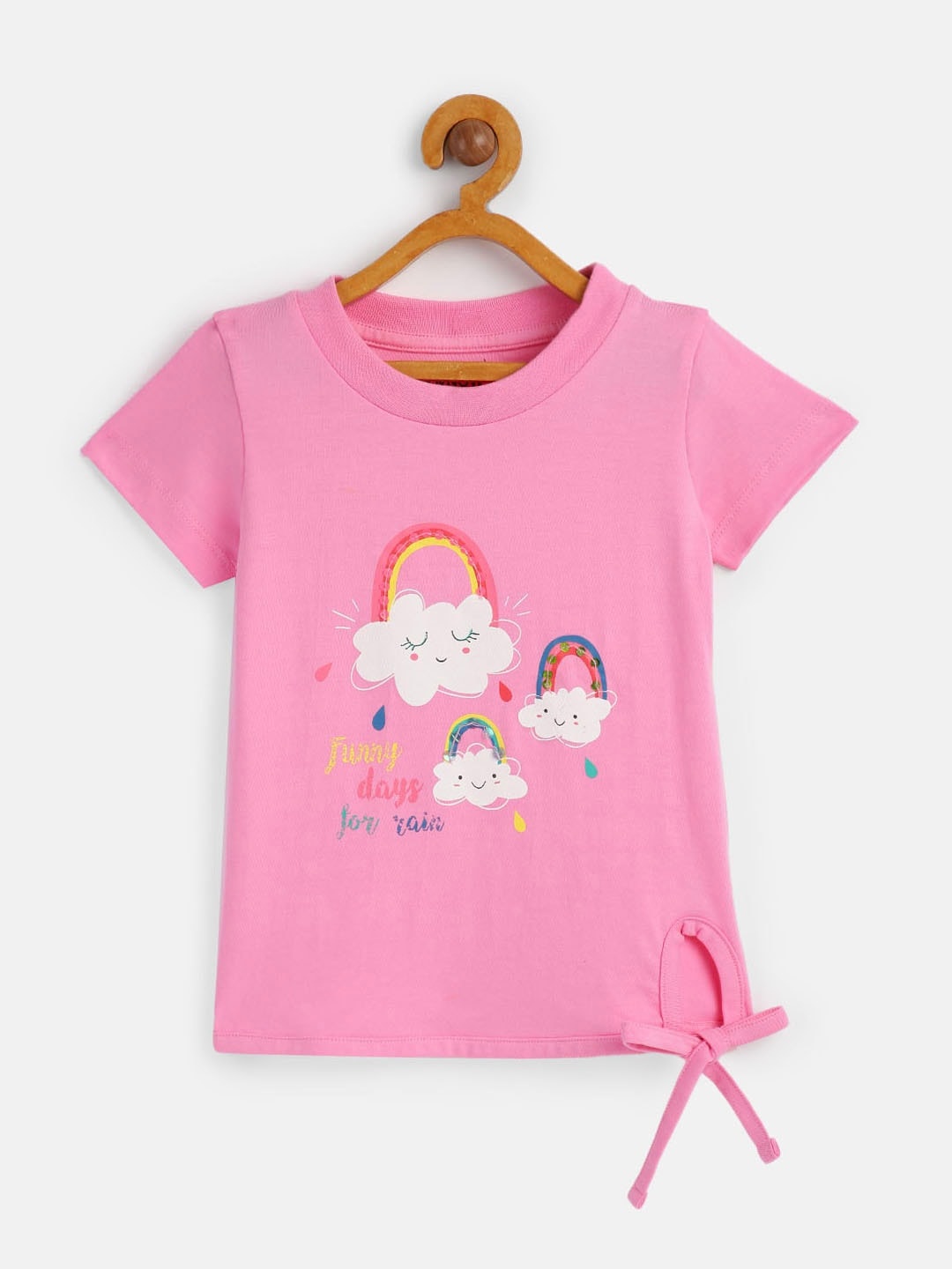 

HERENOW Girls Pink Printed Pure Cotton T-shirt