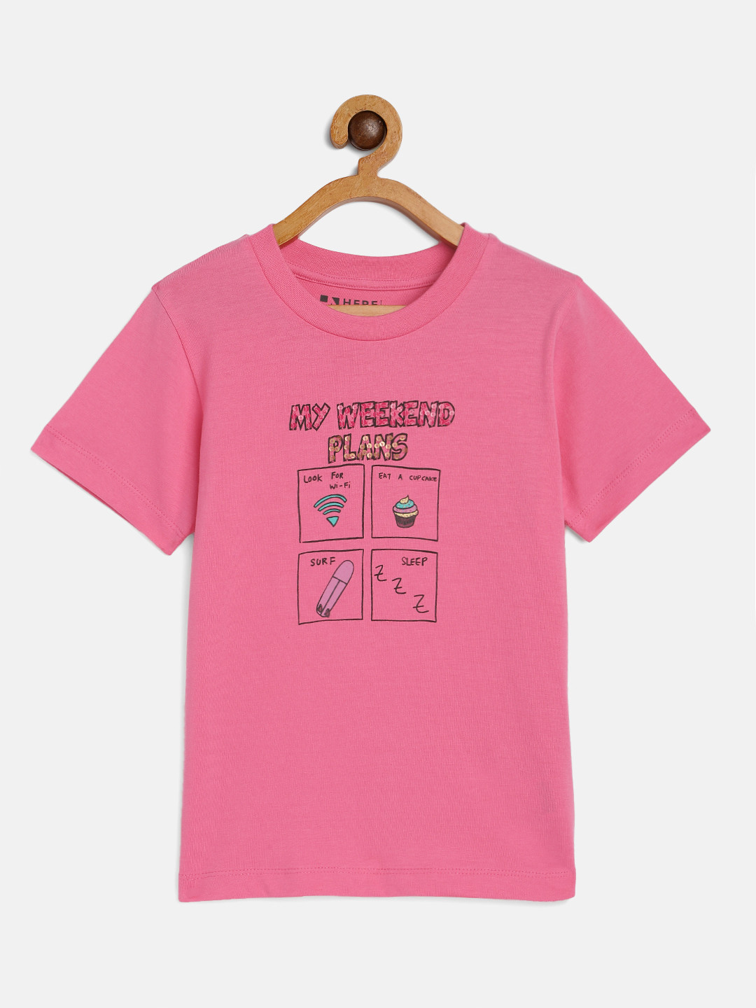 

HERENOW Girls Pink Printed Pure Cotton T-shirt